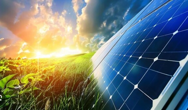 Solar panels in a field - renewable energy development site